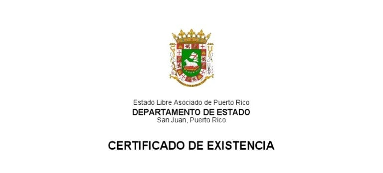 Certificado de Existencia de Corporaciones y Entidades